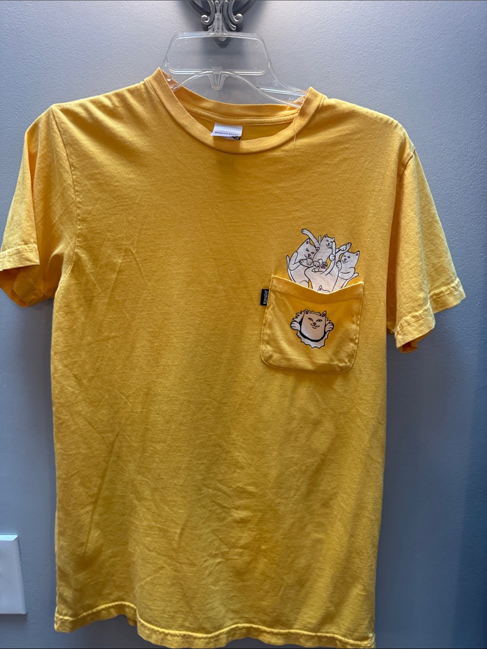 Ripndip Yellow Short Sleeve Pocket Tee with Cat Graphic